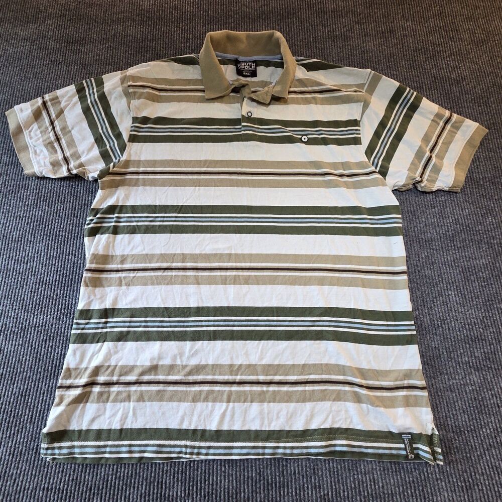 Vintage Southpole Men's Polo Shirt Size 6XL Striped beige/green